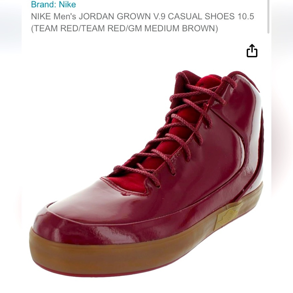Air Jordan 9.5 Shoe Burgundy Patent Leather lace up Brown Rubber sole Excellent - Picture 2 of 6